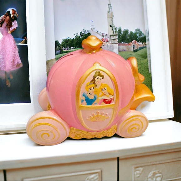 Disney Toys Disney Cinderellas Carriage Piggy Bank Pink And Gold